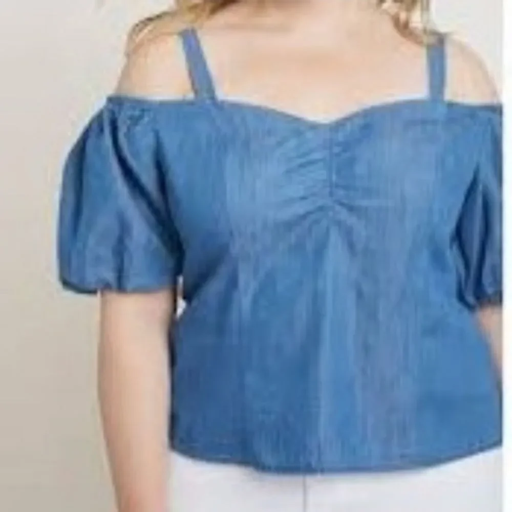 Eloquii 16 Chambray Cold Shoulder Top